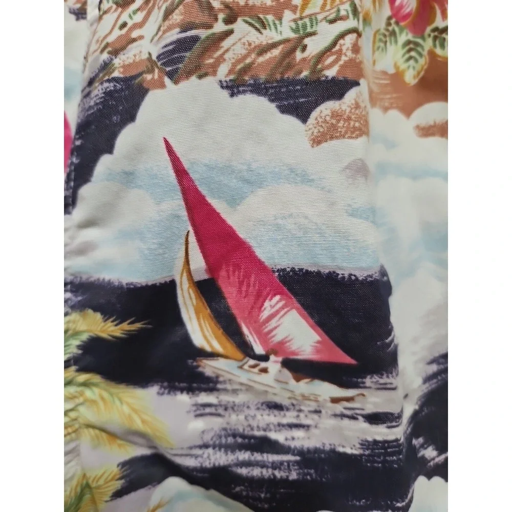 Lands End Swim Trunks Board Shorts Hawaiian Tropical Sailboats Floral Men XL